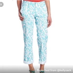 Lilly Pulitzer Shorely Blue Light My Fire Dragonfly‎ Print Chino Pants SZ 2